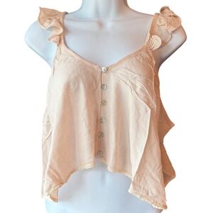 POL Ruffle Sleeve‎ Button Up Boho Festival Crop Top Blouse Light Pink Size Small